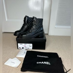 Authentic Chanel Black Womens Combat Boots Size 38 (=8)